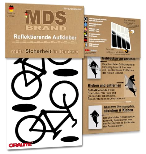 MDS Brand Kinder Reflektoren Sticker Set - Reflektoren Fahrrad - für Fahrradrahmen & Helm - Auto & Kinderwagen - Reflektoren für Sicherheit - Hohe Sichtbarkeit - Optimierte Haftung (R-02, Schwarz) von MDS Brand