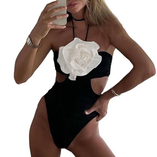 MEAKTSMI Damen 3D Blumen Badebekleidung Weiblich Ausschnitt 1-teiliger Badeanzug Damen Badeanzug Mit Schnitt Für Urlaub Surfen von MEAKTSMI