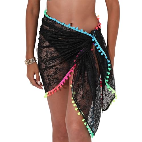 MEAKTSMI Sarong Badeanzug Coverup Mit Quasten Für Frauen Strand Krawatte Wickelrock Sheer Schal Badeanzug Bottom Up von MEAKTSMI