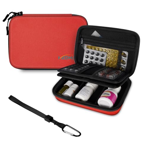 MEDMAX Pillen Organizer Tasche, Tragbare Notfalltasche Medikament Tasche Organizer für Medizin Vitamine Fischöl Pillen, Stoßfest Medikamententasche für Reisen (Leere Tasche), Rot von MEDMAX