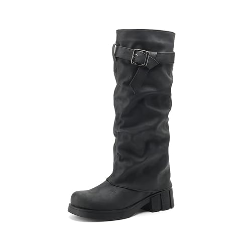 Damen Langschaft Schneestiefel 2024 Neu Retro Western Cowboy Stiefel Herbst Winter Warm Schlupfstiefel Fashion PU-Leder Ritterboots Mit Schnalle Rutschfest Plateau Gummistiefel Für Outdoor(Black,41 EU Damen Langschaft Schneestiefel 2024 Neu Retro Western Cowboy Stiefel Herbst Winter Warm Schlupfstiefel Fashion PU-Leder Ritterboots Mit Schnalle Rutschfest Plateau Gummistiefel Für Outdoor(Black,41 EU von MEECHI