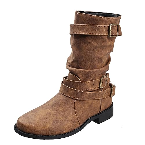 Damen Retro Stiefeletten Mit Schnalle 2023 Neu Combat Ankle Boots Fashion PU-Leder Kurz Stiefel Herbst Winter Biker Booties Freizeit Slip-on Knöchel Schuhe Für Outdoor Party ( Color : Brown , Size : 4 Damen Retro Stiefeletten Mit Schnalle 2023 Neu Combat Ankle Boots Fashion PU-Leder Kurz Stiefel Herbst Winter Biker Booties Freizeit Slip-on Knöchel Schuhe Für Outdoor Party ( Color : Brown , Size : 4 von MEECHI