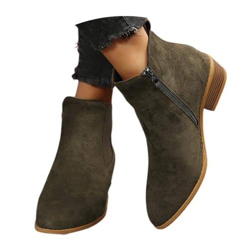 MEECHI Ankle Boots Damen Chelsea Kurze Stiefel Mit Blockabsatz Vintage Wildleder Spitz Stiefeletten Herbst Winter Warme Booties Für Booties Freizeit Knöchel Schuhe Mit Reißverschluss(Green,37 EU) von MEECHI