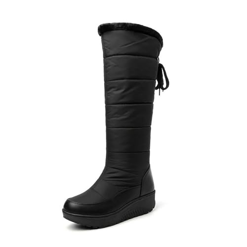 MEECHI Damen Herbst Winter Hohe Stiefel 2023 Neu Langschaft Schnürstiefel Wasserdicht Warm Schneestiefel Mit Plüschgefüttert Plateau Baumwoll Schuhe Für Outdoor, Party (Color : Black, Size : 43 EU) MEECHI Damen Herbst Winter Hohe Stiefel 2023 Neu Langschaft Schnürstiefel Wasserdicht Warm Schneestiefel Mit Plüschgefüttert Plateau Baumwoll Schuhe Für Outdoor, Party (Color : Black, Size : 43 EU) von MEECHI