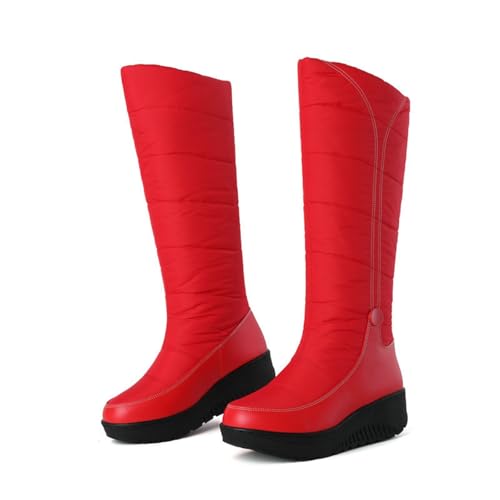 MEECHI Damen Hohe Stiefel Winter Plateau Schneestiefel Warm Plüsch Gefüttert Langschaft Boots Wasserdicht Daunenstoff Schlupfstiefel Outdoor Baumwollschuhe(Red,39 EU) von MEECHI