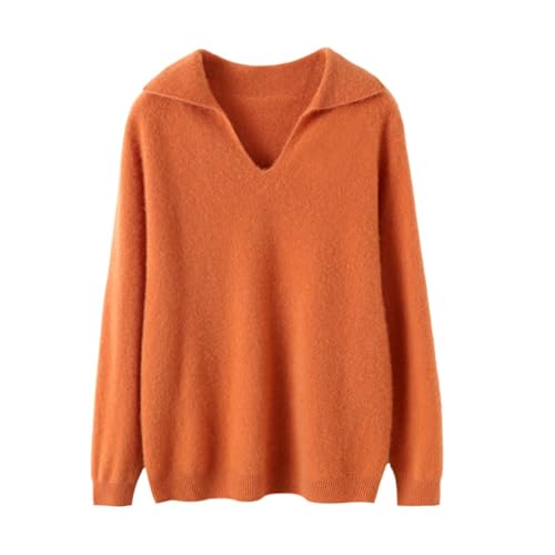 MEECHI Damen Wolle Pullover Mit Reverskragen Langarm V-Ausschnitt Strickpullover Herbst Winter Warm Kaschmir Sweater Einfarbig Elegant Strickpulli Für Outdoor(S) von MEECHI