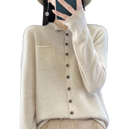 MEECHI Damen Wolle Strickjacken Herbst Winter Warm Kaschmir Cardigan Langarm Rollkragen Strickpullover Freizeit Kurz Sweater Für Outdoor(Beige,M) von MEECHI