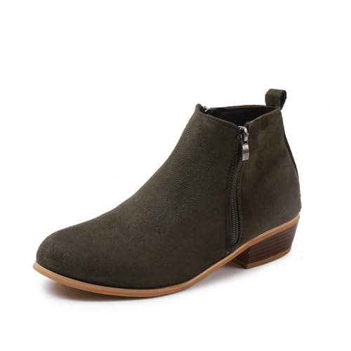 MEECHI Herbst Winter Stiefeletten Damen Retro Ankle Boots Mit Blockabsatz Warm Wildleder Kurz Stiefel Seitlichem Reißverschluss Booties Freizeit Knöchel Schuhe Für Outdoor Party(Green,37 EU) von MEECHI