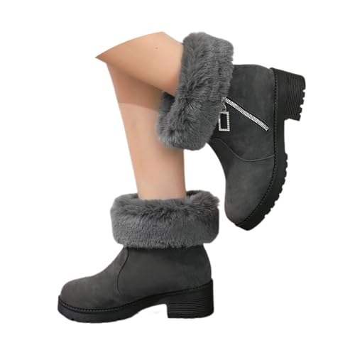 MEECHI Kurz Stiefel Mit Plüschrevers Damen Wildleder Stiefeletten Warm Plüsch Gefüttert Schneestiefel Wasserdicht Plateau Ankle Boots Herbst Winter Freizeit Knöchel Schuhe Für Outdoor(Gray,41 EU) von MEECHI