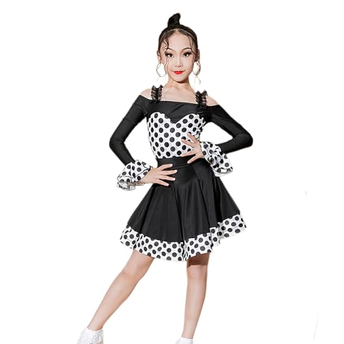 Mädchen Latein Tanz Kleider Lace Schlinge Gerüschte Langarm Dance Dress Für Rumba Samba Cha Cha,Schwarz-Tupfen Tanzbekleidung Für Party Kinder 2-Teiliges Set Leotards +Rock ( Color : Black , Size : 17 Mädchen Latein Tanz Kleider Lace Schlinge Gerüschte Langarm Dance Dress Für Rumba Samba Cha Cha,Schwarz-Tupfen Tanzbekleidung Für Party Kinder 2-Teiliges Set Leotards +Rock ( Color : Black , Size : 17 von MEECHI