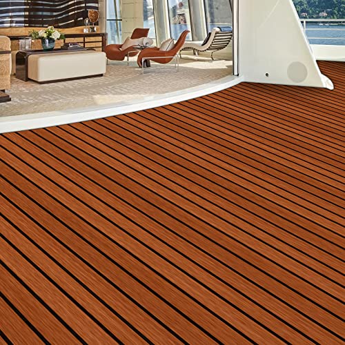 MEELRYD 240 × 60 cm Eva Schaum Boot Bodenbelag, DIY Boote Decking Marine Rutschfester Teppich Mit Kleberücken für Kajak Yacht SwimPool RV (Braun mit schwarzer Naht) von MEELRYD