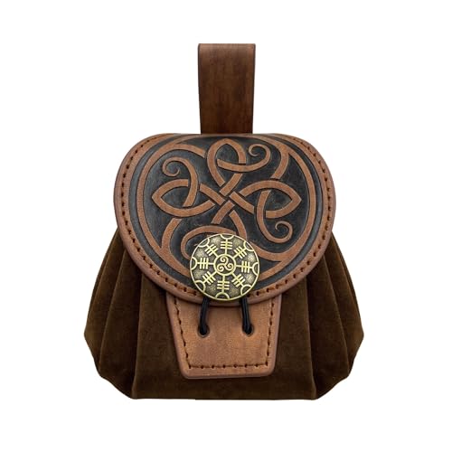MEELYHOME Mittelalterliche geprägte Gürteltasche aus PU-Leder, Würfeltasche, Münzbörse, Seitentasche im alten Stil von MEELYHOME