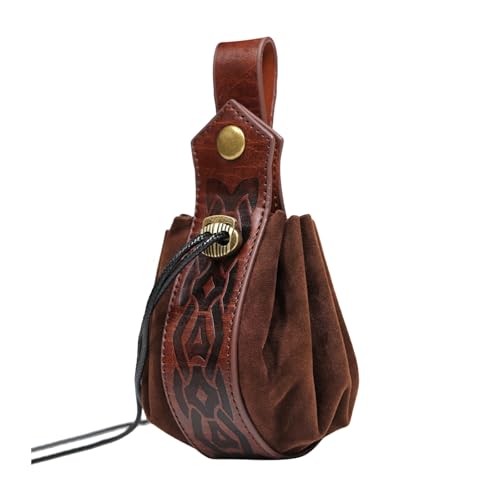 Mittelalterliche PU Ledertaschen Vintage Tasche Kordelzug Hüfttasche Tragbare Halloween Geldbörse Würfeltasche Bedienen von MEELYHOME