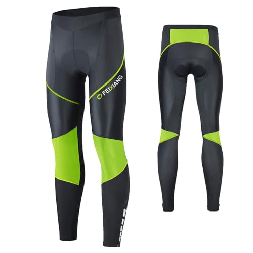 MEETWEE Herren Radlerhose Lange Fahrradhose, Kompression Radhose Leggings Radsport Hose für Männer Elastische Atmungsaktive 3D Schwamm Sitzpolster (Grün-a, M) von MEETWEE