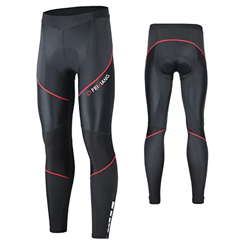 MEETWEE Herren Radlerhose Lange Fahrradhose, Kompression Radhose Leggings Radsport Hose für Männer Elastische Atmungsaktive 3D Schwamm Sitzpolster (Rot-a, M) von MEETWEE