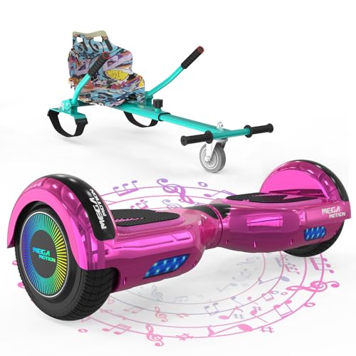 MEGA MOTION Hoverboards mit Hoverkart für Kinder, 6.5 Zoll Hoverboards mit Bluetooth Lautsprecher, mit LED-Leuchten, Geschenk für Kinder und Jugendliche von MEGA MOTION