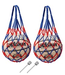 MEGAVOW 2 Stück Ballnetz Net Tasche, Tragbare Ballsack, Fußball Basketball Volleyball Handball Netztasche mit 2 Kugelnadeln für Sports Ball Aufbewahrung Outdoor Reiten (Blau+Rot) von MEGAVOW