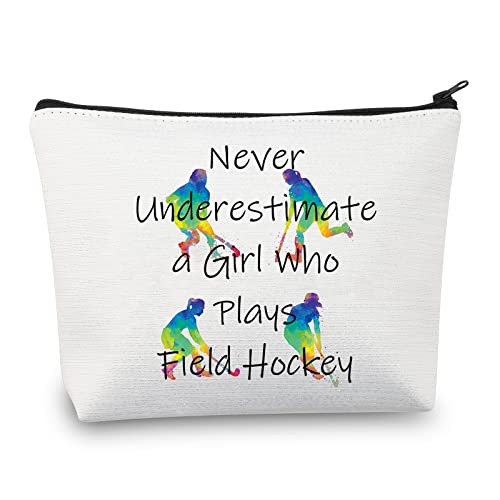 MEIKIUP Hockeyspieler Geschenke Feldhockey-Make-up-Taschen Reisetaschen Unterschätzen Sie nie ein Mädchen, das Feldhockey spielt, Feldhockeytasche für Mädchen von MEIKIUP