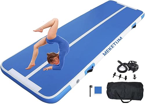 MEKETUM Air Turn Track Matte 3m 4m 5m 6m 2m Breit 20cm Hoch Turnen Matten Aufblasbar Gymnastikmatte Rutschfest Sportmatte für Zuhause/Training/Tumbling/Yoga/Outdoor/Fitness (Blau, 3m220) von MEKETUM