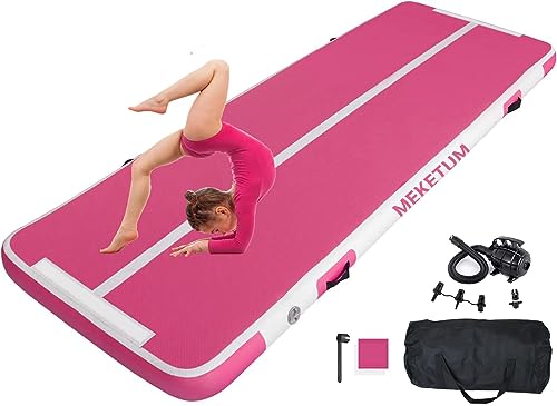 MEKETUM Air Turn Track Matte 2m 3m 4m 5m 10/20cm Dicke Turnen Matten Aufblasbar Gymnastikmatte Rutschfest Sportmatte für Zuhause/Training/Tumbling/Yoga/Outdoor/Fitness (rosa, 2m10) von MEKETUM