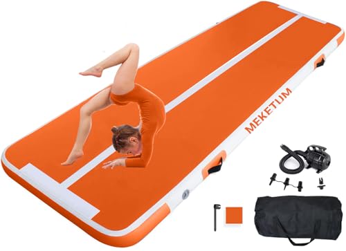 MEKETUM Air Turn Track Matte 2m 3m 4m 5m 10/20cm Dicke Turnen Matten Aufblasbar Gymnastikmatte Rutschfest Sportmatte für Zuhause/Training/Tumbling/Yoga/Outdoor/Fitness (Vitalität Orange, 3m10) von MEKETUM