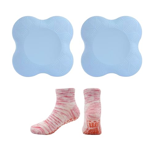 2 Stück Yogamatten-Knieschoner Mit 1 Paar Yoga-Socken, Yoga-Knieschoner, Rutschfeste Tpe-Yogamatte, Verdickte Yoga-Knieschoner, Unabhängige Knieschoner-Yogamatte (Blau) von MEMOFYND