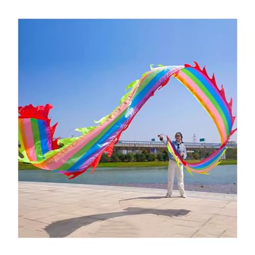 MENTAM Chinas schüttelndes Spiralgeband, Tanzband, Dance Dragon Ribbon Streamer Sport-Fitness-Tanz-Streamer, chinesisches Kung-Fu-Spielband, mit Fiberglas-Handstab und Reisetasche(Size:6m/20ft) von MENTAM