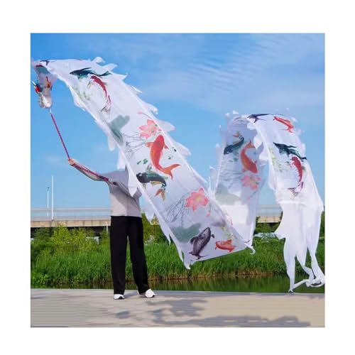 MENTAM Chinas schüttelndes Spiralgeband, Tanzband, Dance Dragon Ribbon Streamer Square Übung Tanz Outdoor Flinging Fitness Wu Long 3D Real-Like Dragon Ribbon Streamer Set, mit 3D-Drachenkopf von MENTAM