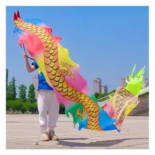 MENTAM Chinas schüttelndes Spiralgeband, Tanzband, Tanz-Drachenband-Streamer mit Wu Long 3D-Drachenkopf und Schaukelseil, Outdoor-Flinging-Fitness-Set(Size:3m/10ft) von MENTAM