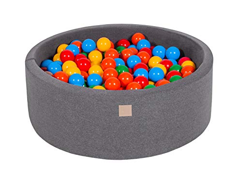 MEOWBABY Bällebad 90X30cm/200 Bälle ∅ 7Cm Rund Bällepool Für Kinder Spielbad,Ball Pit Kinderzimmer Kugelbad Bällebäder Made in EU Dunkelgrau: Gelb/Rot/Dunkelgrün/Orange/Blau von MEOWBABY