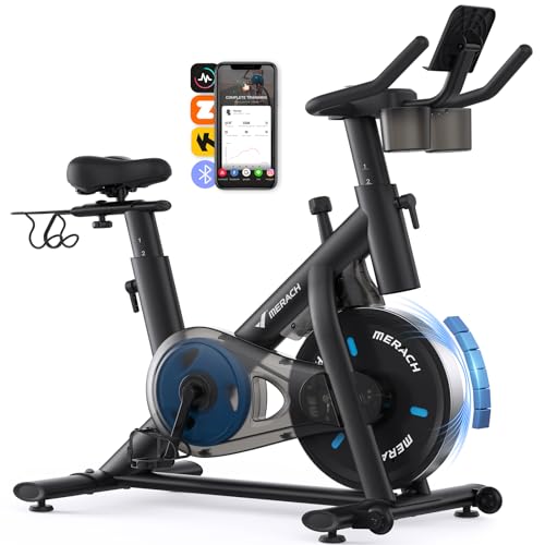 MERACH Heimtrainer Fahrrad mit Magnetischem Widerstand, Leises Bremsbelag/Hometrainer Fahrrad mit Verbessertem LCD-Monitor, Spinning Bike Indoor mit Hantelrack, Tablet-Halter, Eigener App, Bis 122KG MERACH Heimtrainer Fahrrad mit Magnetischem Widerstand, Leises Bremsbelag/Hometrainer Fahrrad mit Verbessertem LCD-Monitor, Spinning Bike Indoor mit Hantelrack, Tablet-Halter, Eigener App, Bis 122KG von MERACH