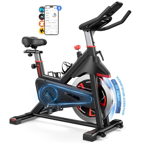 MERACH Heimtrainer Fahrrad mit Magnetischem Widerstand, Leises Bremsbelag/Hometrainer Fahrrad mit mit Verbessertem bequemem Sitzkissen, Spinning Bike Indoor mit Tablet-Halter, Eigener App, Bis 136KG MERACH Heimtrainer Fahrrad mit Magnetischem Widerstand, Leises Bremsbelag/Hometrainer Fahrrad mit mit Verbessertem bequemem Sitzkissen, Spinning Bike Indoor mit Tablet-Halter, Eigener App, Bis 136KG von MERACH