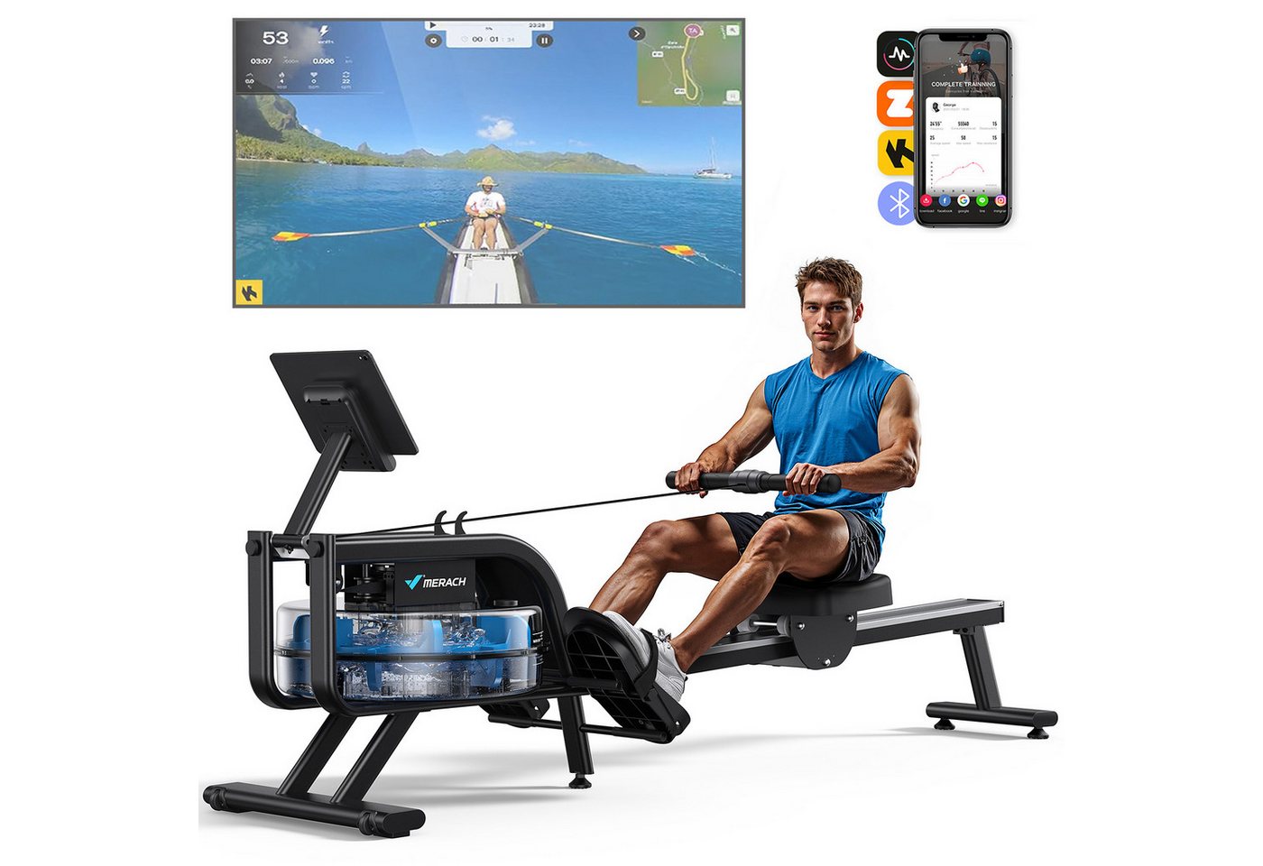 MERACH Rudergerät Wasser-Rudergerät, Bluetooth-Monitor, Klappbar, Schwarz, App-Verbunden MERACH Rudergerät Wasser-Rudergerät, Bluetooth-Monitor, Klappbar, Schwarz, App-Verbunden von MERACH