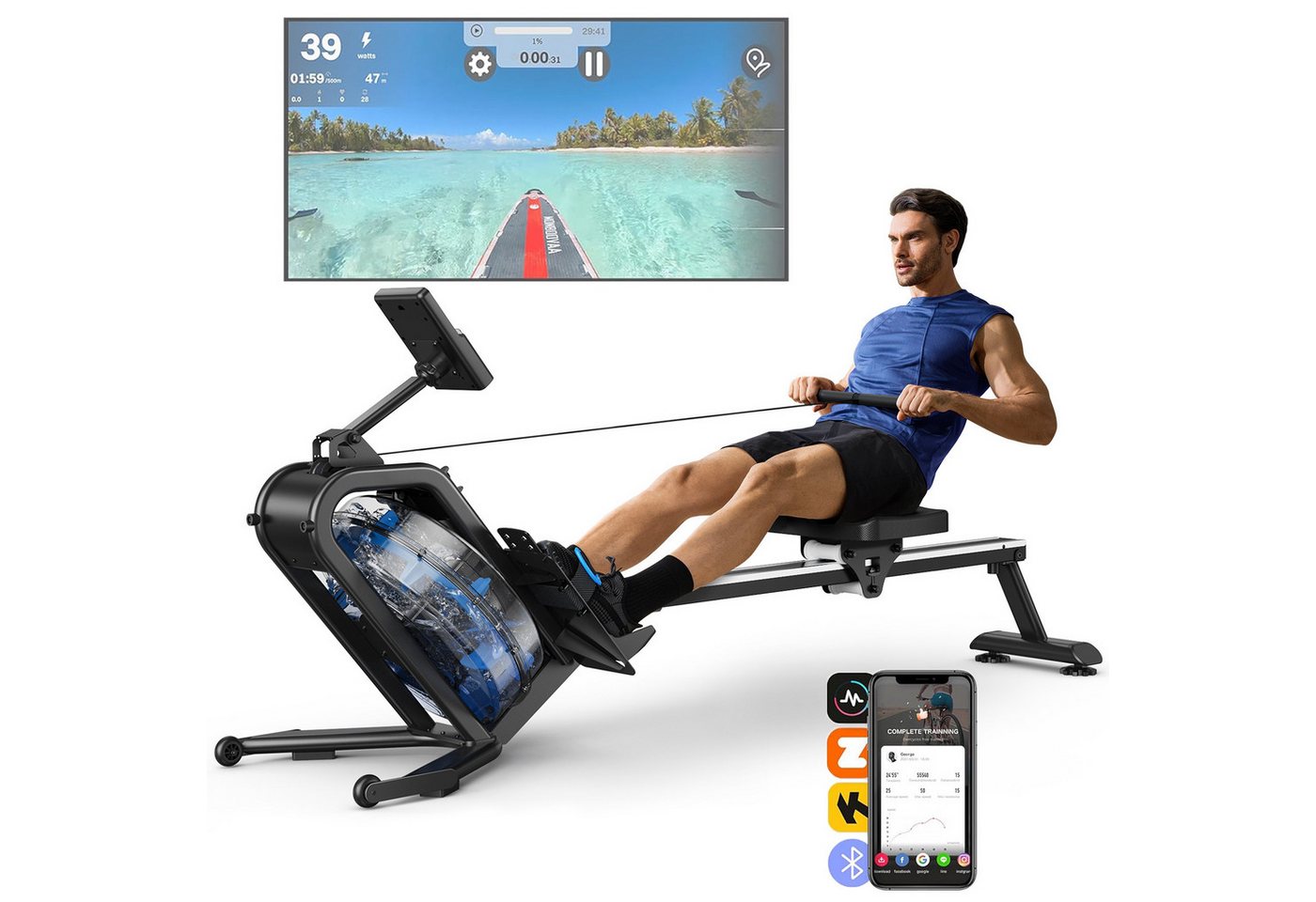 MERACH Rudergerät Wasserrudergerät für zuhause, Magnetisches Rudergerät mit LCD-Display (Bluetooth App unterstützt, Einstellbaren Widerstandsstufen, mit Ipad-Halterung und Ergonomie Sitzkissen), 160kg Gewichtskapazität, Vertikal Verstaubar MERACH Rudergerät Wasserrudergerät für zuhause, Magnetisches Rudergerät mit LCD-Display (Bluetooth App unterstützt, Einstellbaren Widerstandsstufen, mit Ipad-Halterung und Ergonomie Sitzkissen), 160kg Gewichtskapazität, Vertikal Verstaubar von MERACH
