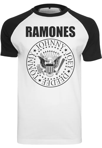 Merchcode Herren MC061-Ramones Circle Raglan Tee T-Shirt, wht/blk, L von MERCHCODE