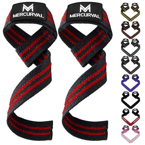 MERCURYAL Straps Gym - Straps Powerlifting - Ergänzung für das Fitnessstudio - Zubehör für Gym - Lifting Straps - Fitnessstudio - Kreuzgewicht (Schwarz/Rot) von MERCURYAL