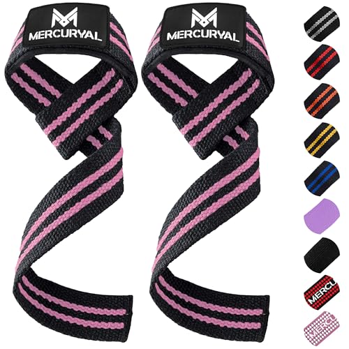 MERCURYAL Straps Gym - Straps Powerlifting - Ergänzung für das Fitnessstudio - Zubehör für Gym - Lifting Straps - Fitnessstudio - Kreuzgewicht (Straps schwarz/rosa) von MERCURYAL