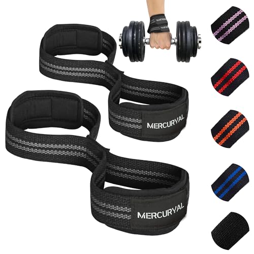 MERCURYAL Figur 8 Gepolstert Zughilfen Krafttraining - Weight Lifting Straps - Bodybuilding Gewichte Training - Deadlift, Kreuzheben - Zughilfen Bodybuilding Für Männer & Frauen (Schwarz & Grau) von MERCURYAL