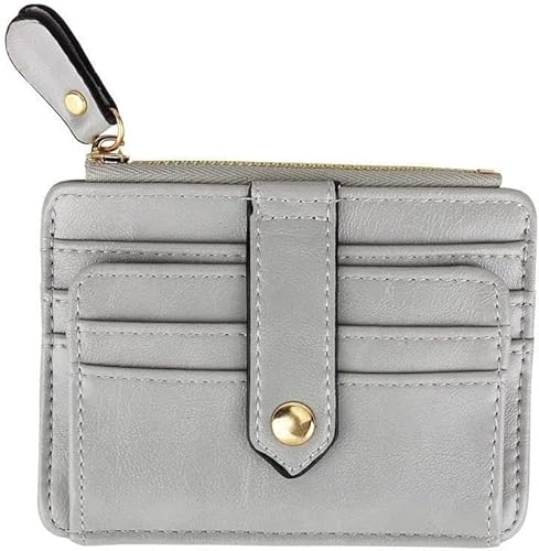 Abzeichenklammer, Seil aufhängen, 1PC Mini-PU-Leder-Kreditkartenhalter-Abdeckung Reißverschluss Haspe Frauen Männer Kleine ultradünne Brieftasche Organizer Fall Paket Geldbörse (Color : G)(Light Grey) von MERRIYARD