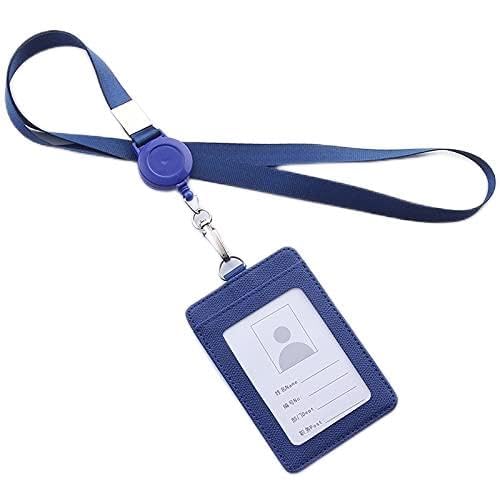 Abzeichenklammer, Seil aufhängen, Einziehbare Lanyards Ausweishalter Leder Bank Bus Pass Kartenetui Abdeckung Männer Frauen Bank Kreditkartenhalter Riemen Kartenhalter (Color : Red)(Blue 01) von MERRIYARD