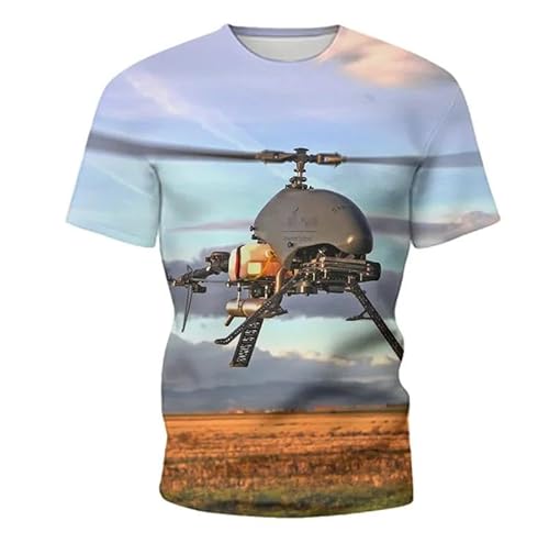 MERVOS Kreative Hubschrauber Muster drucken T-Shirt Männer und Frauen Sommer Rundhalsausschnitt Kurze Ärmel Tops Kleidung von MERVOS