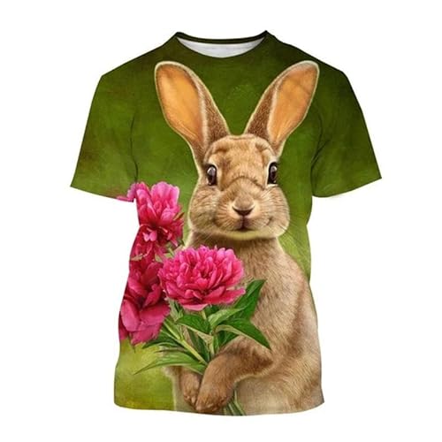 MERVOS Niedliche Kaninchen 3D-Druck T-Shirt Sommer Männer Frauen lässigen Rundhalsausschnitt Kurze Ärmel Kleidung von MERVOS