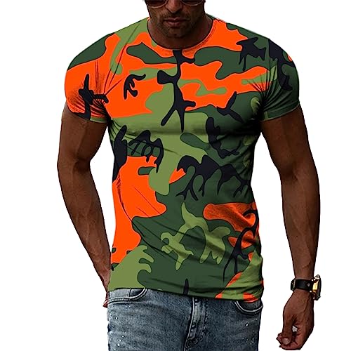 MERVOS Orange Camouflage lässiges Mann Frau T-Shirt 3D-Druck Persönlichkeit Rundhalsausschnitt Kurzarmoberteil von MERVOS