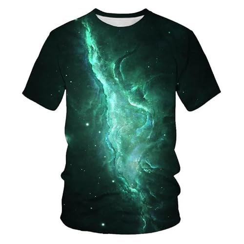 MERVOS Sommer helles Sternenuniversum Planetenmuster T-Shirt Männer Frauen personalisiert lässigen Rundhalsausschnitt Kurzarm von MERVOS