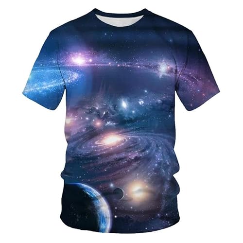 MERVOS Sommer leuchtenden Sternenhimmel Universum Planetenmuster T-Shirt Männer Frauen personalisierte lässigen Rundhalsausschnitt Kurzarm von MERVOS