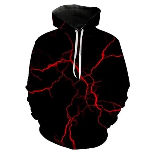 MERVOS Sweatshirt mit 3D-Blitzmuster für Männer und Frauen, bedruckter Pullover mit Langen Ärmeln und lässigem Streetwear-Kapuzenpulli von MERVOS