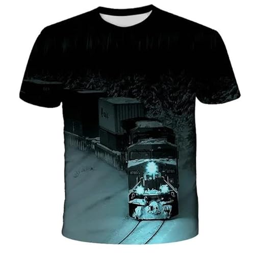 MERVOS Vintage Lokomotive 3D-Druck Sommer T-Shirt Jungen Mädchen Rundhalsausschnitt Kurzarm Oberteile Kleidung von MERVOS