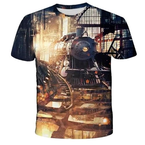 MERVOS Vintage Lokomotive 3D-Druck Sommer T-Shirt Jungen Mädchen Rundhalsausschnitt Kurzarm Oberteile Kleidung von MERVOS