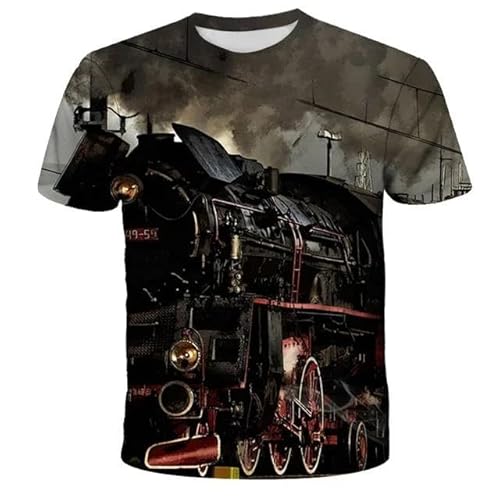 MERVOS Vintage Lokomotive 3D-Druck Sommer T-Shirt Jungen Mädchen Rundhalsausschnitt Kurzarm Oberteile Kleidung von MERVOS