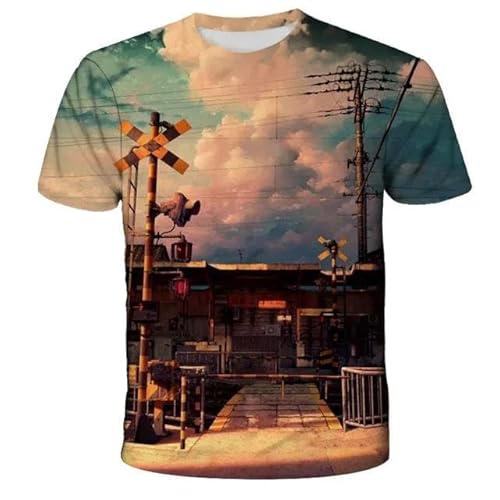 MERVOS Vintage Lokomotive 3D-Druck Sommer T-Shirt Jungen Mädchen Rundhalsausschnitt Kurzarm Oberteile Kleidung von MERVOS